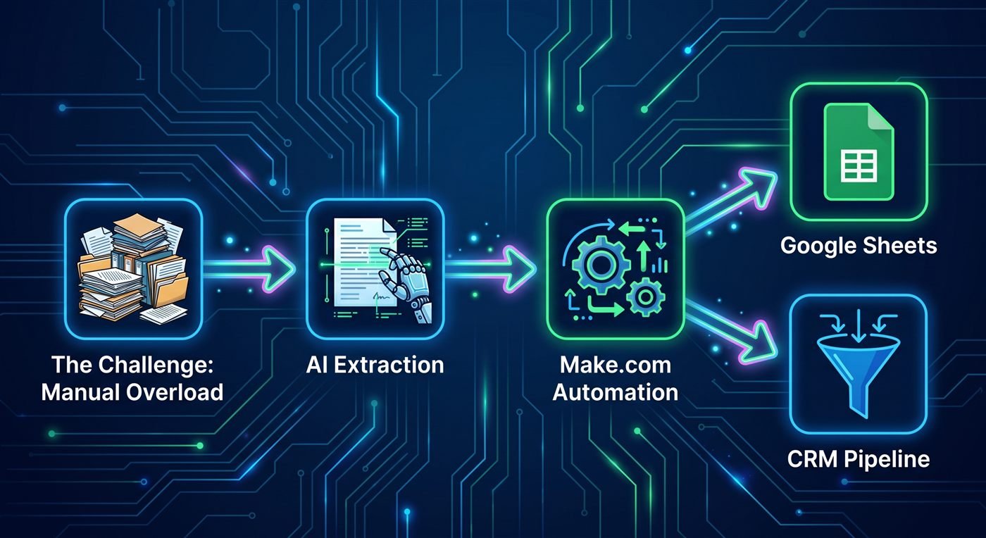 Automated data pipeline from AI extraction into Google Sheets and CRM